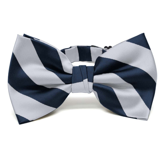 Navy Blue and Silver Striped Bow Tie