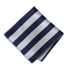 Load image into Gallery viewer, Navy Blue and Silver Striped Pocket Square