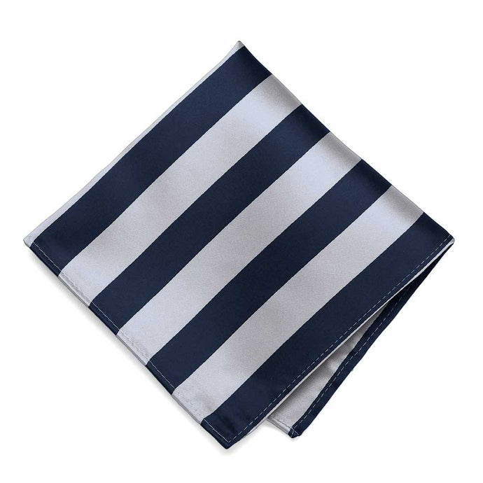 Navy Blue and Silver Striped Pocket Square