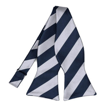 Load image into Gallery viewer, Navy Blue and Silver Striped Self-Tie Bow Tie