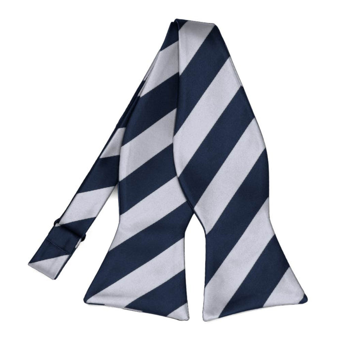 Navy Blue and Silver Striped Self-Tie Bow Tie