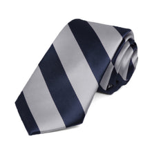 Load image into Gallery viewer, Navy Blue and Silver Striped Slim Tie, 2.5&quot; Width