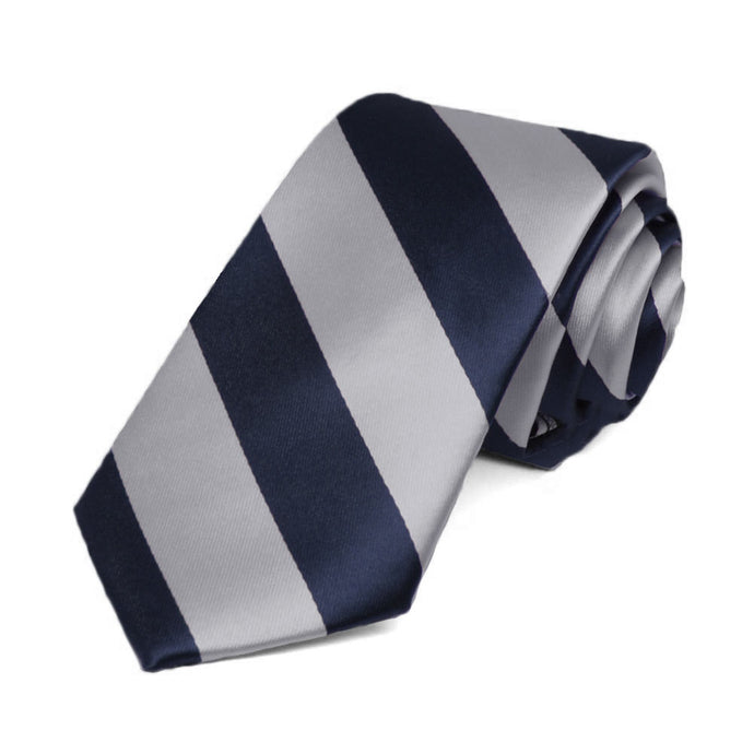 Navy Blue and Silver Striped Slim Tie, 2.5
