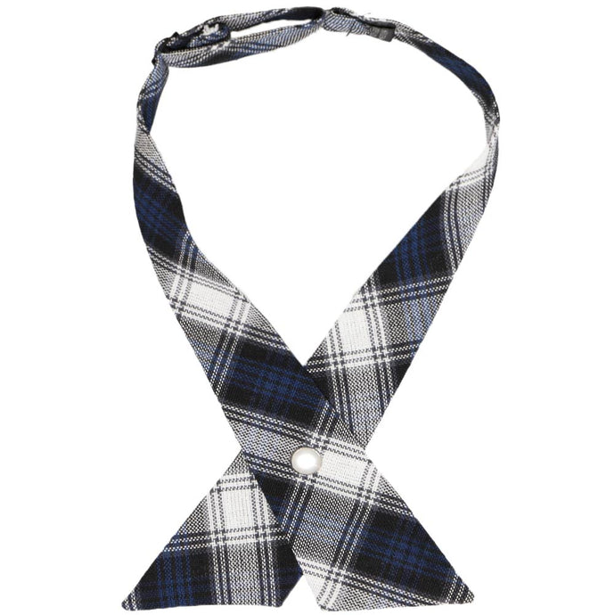 Navy and white plaid crossover tie