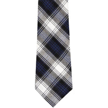 Load image into Gallery viewer, The front of a navy blue and white plaid tie