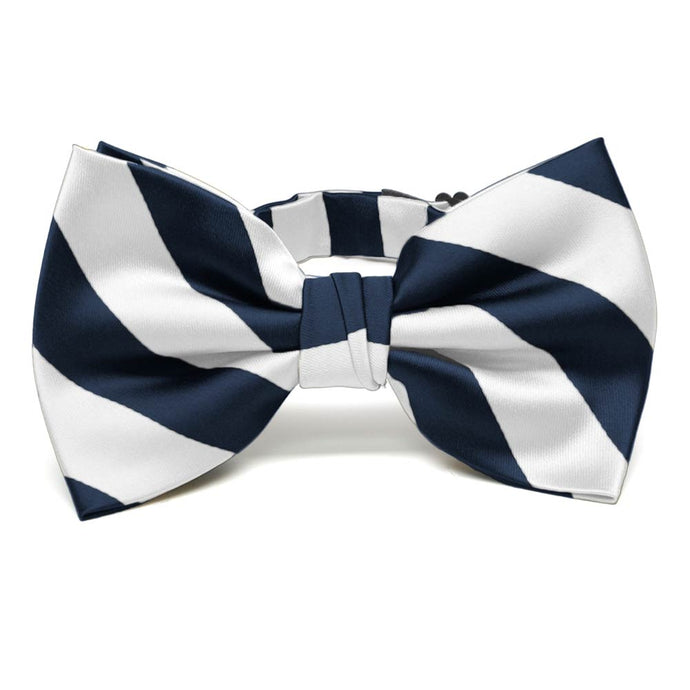 Navy Blue and White Striped Bow Tie