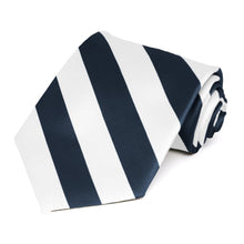 Load image into Gallery viewer, Navy Blue and White Extra Long Striped Tie