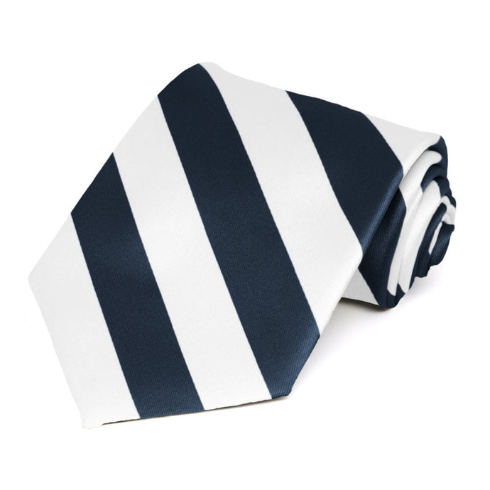 Navy Blue and White Extra Long Striped Tie