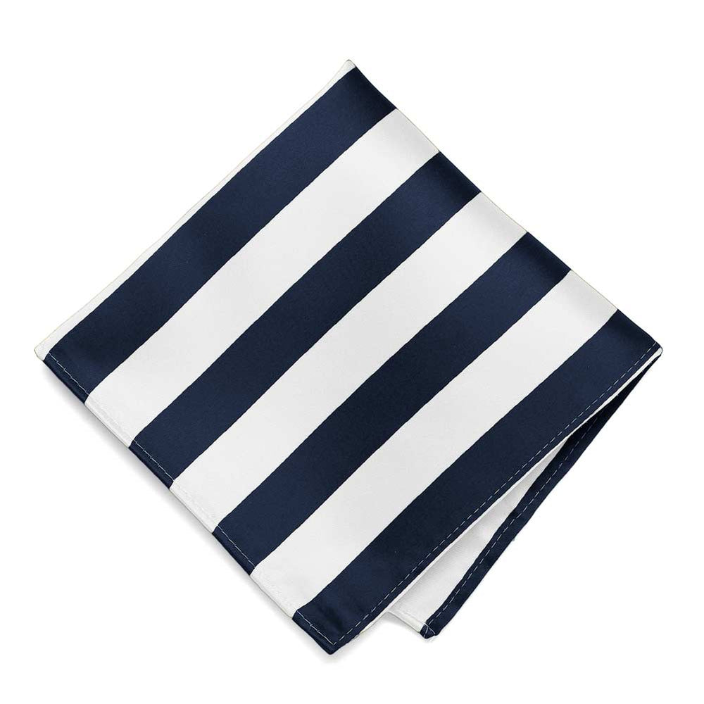 Navy Blue and White Striped Pocket Square