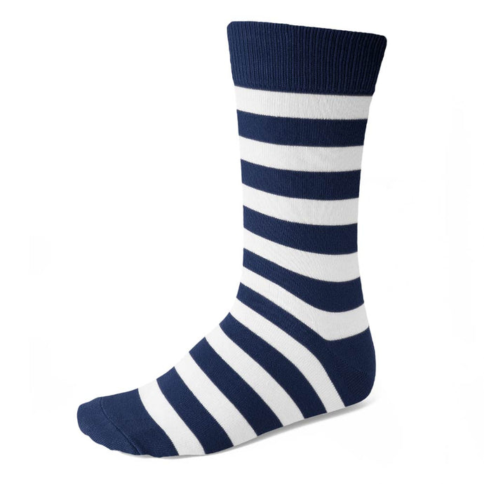 Men's navy blue and white striped dress sock