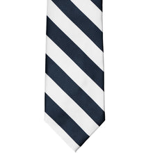 Load image into Gallery viewer, Front view of a navy blue and white striped tie