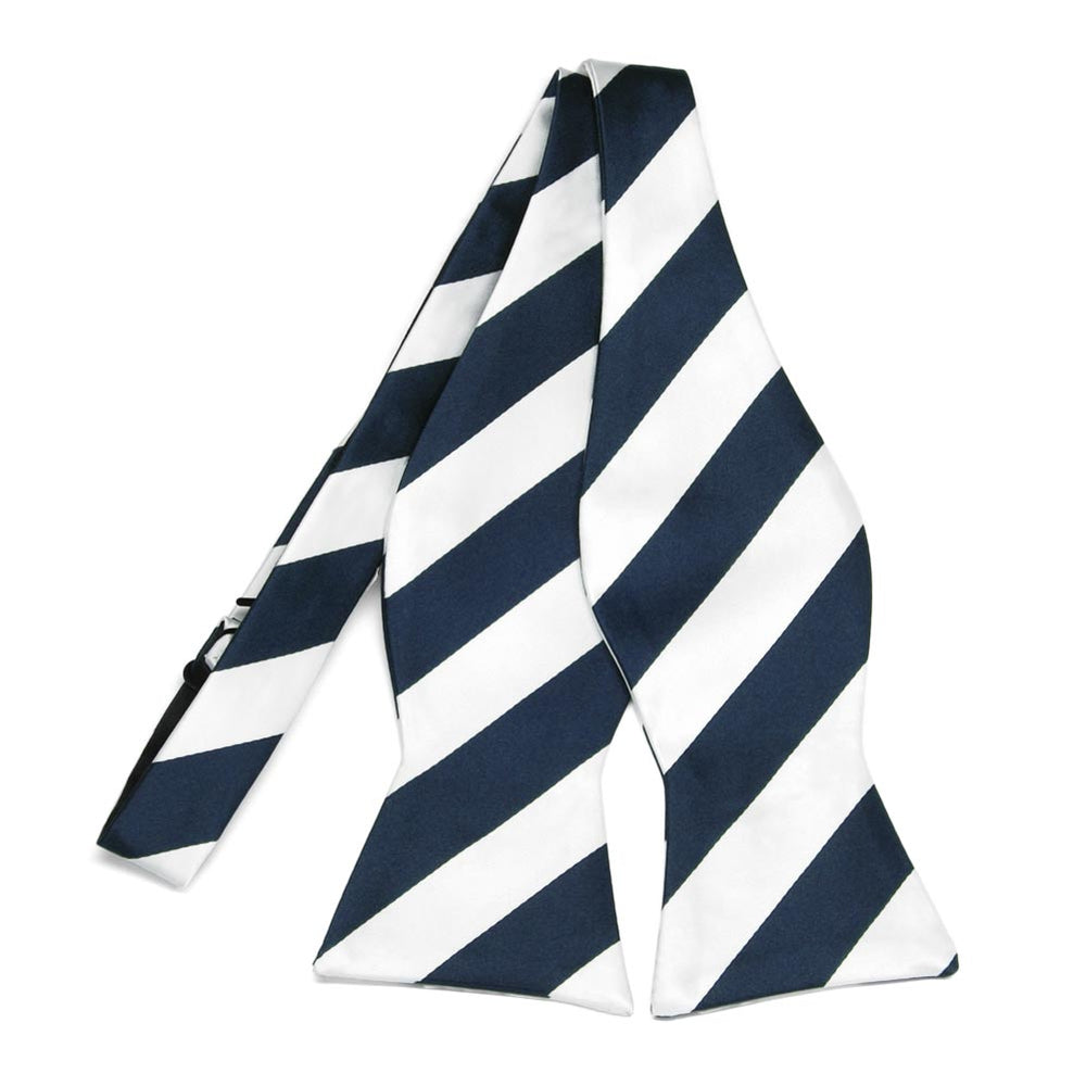 Navy Blue and White Striped Self-Tie Bow Tie