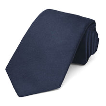Load image into Gallery viewer, Narrow navy blue men&#39;s necktie rolled to show off the matte finish