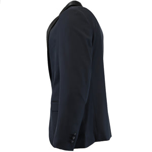 The side of a navy blue dinner jacket