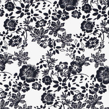 Load image into Gallery viewer, Closeup view of navy blue and white floral fabric