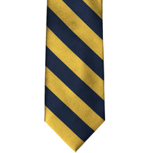 Load image into Gallery viewer, Front view of a navy blue and gold striped tie