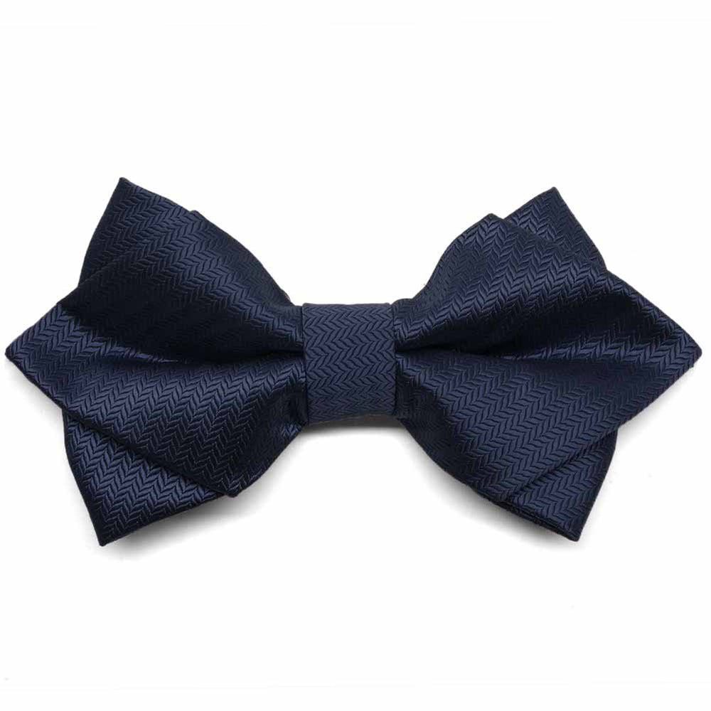 Navy Blue Herringbone Diamond Tip Bow Tie
