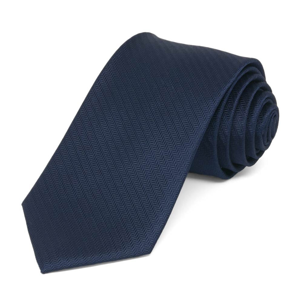 Navy Blue Herringbone Silk Slim Necktie, 2.5