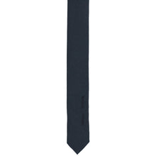 Load image into Gallery viewer, Tail view of a dark navy blue matte uniform tie with button holes