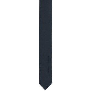 Tail view of a dark navy blue matte uniform tie with button holes