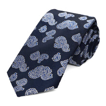 Load image into Gallery viewer, Dark Blue Ivanhoe Paisley Slim Necktie