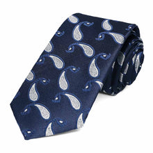 Load image into Gallery viewer, Navy Blue Fairport Paisley Slim Necktie