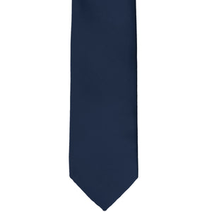 Front bottom view of a navy blue premium slim tie