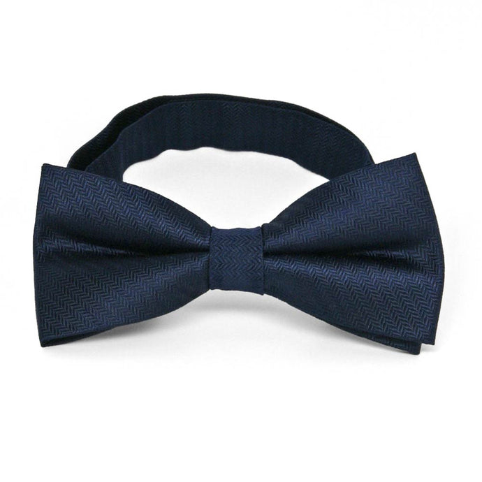Navy Blue Herringbone Silk Bow Tie