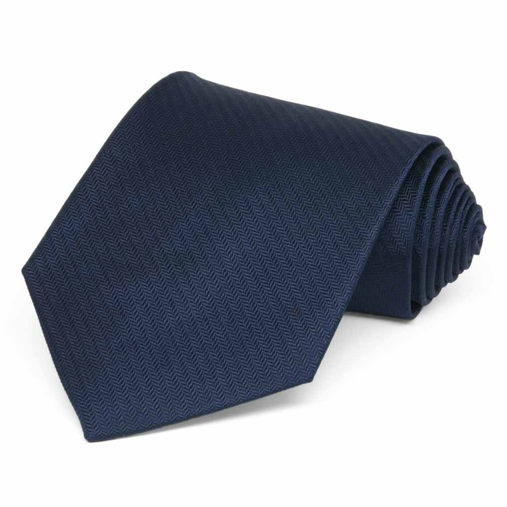 Navy Blue Herringbone Silk Extra Long Necktie