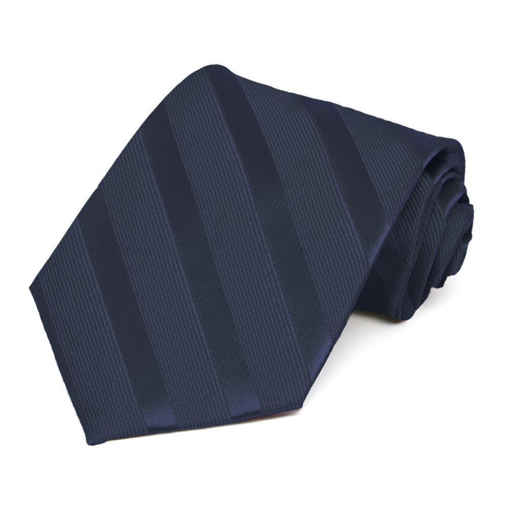 A navy blue tone-on-tone extra long tie