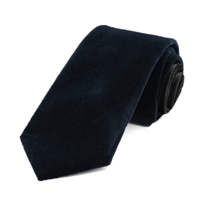 Navy Blue Velvet Slim Necktie, 2.5