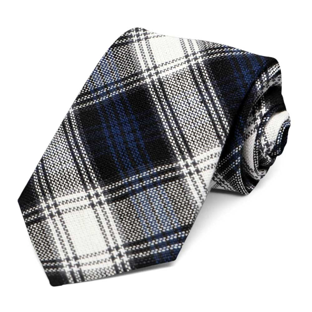 Navy and white plaid tie
