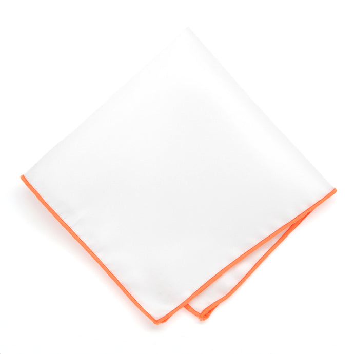 Neon Orange Tipped White Pocket Square