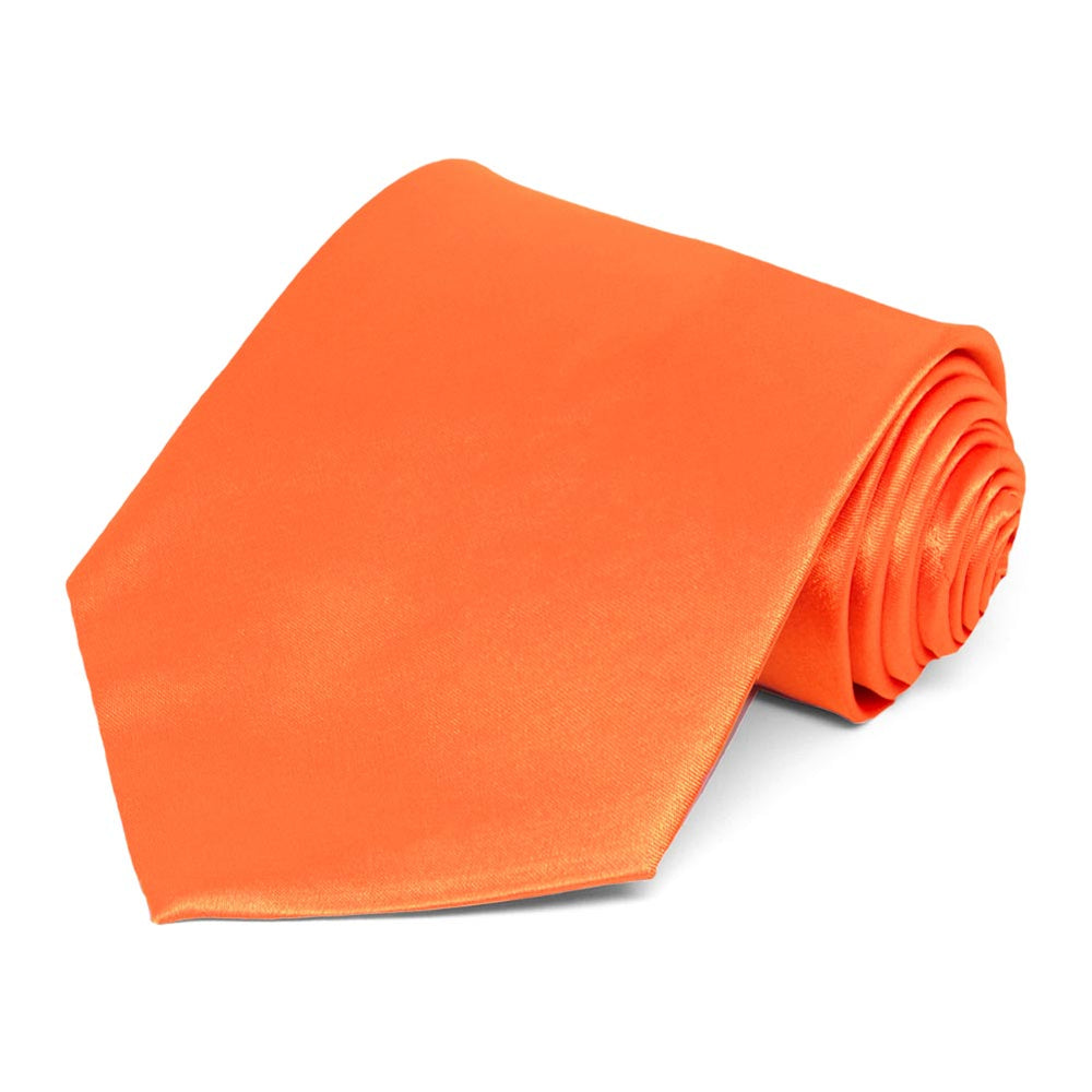 Neon Orange Extra Long Solid Color Necktie