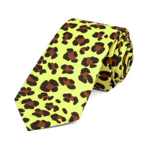 Cheetah/Leopart print theme on a neon yellow 2.5" slim necktie.