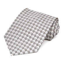 Load image into Gallery viewer, Light brown and white checked necktie, rolled to show texture