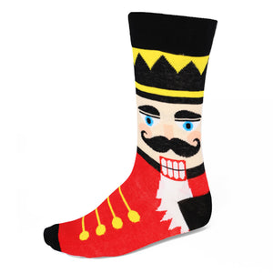 Men's nutcracker theme socks in red, black, yellow, white and beige