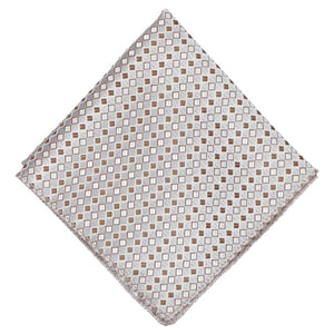 Off-white and tan square pattern pocket square, flat front view