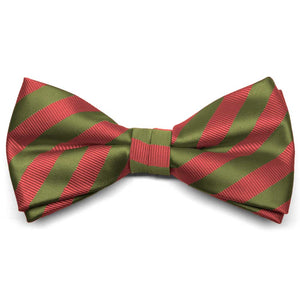 Olive Green and Persimmon Formal Striped Bow Tie