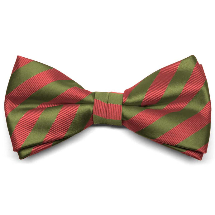 Olive Green and Persimmon Formal Striped Bow Tie