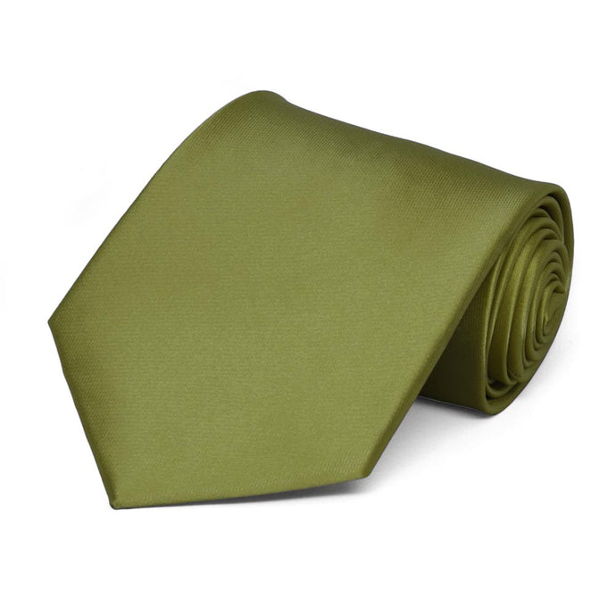 Olive Green Extra Long Solid Color Necktie
