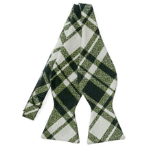 Load image into Gallery viewer, An untied dark green and white plaid self-tie bow tie  Edit alt text