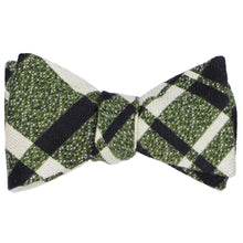 Load image into Gallery viewer, A tied self-tie bow tie in a chunky olive green and off white plaid