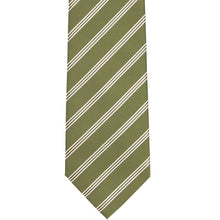 Load image into Gallery viewer, The front of a moss green pencil striped tie