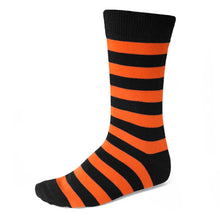 Load image into Gallery viewer, Men&#39;s black and orange striped dress socks