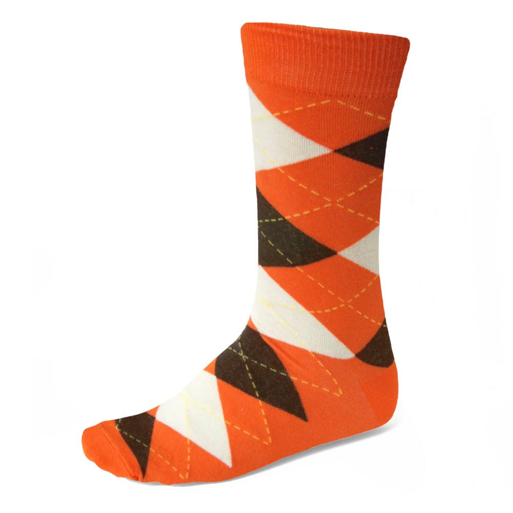 Men's Orange and Brown Argyle Socks