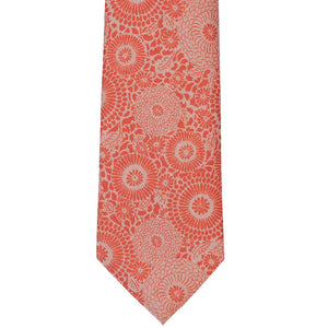 Front view of a textured dark orange floral necktie