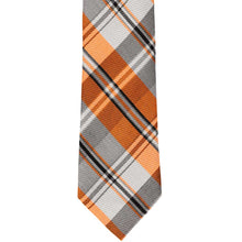Load image into Gallery viewer, Orange and gray plaid necktie, front flat view