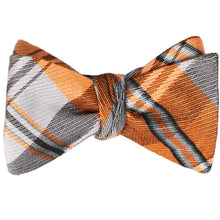 Load image into Gallery viewer, An orange and gray tied self tie bow tie