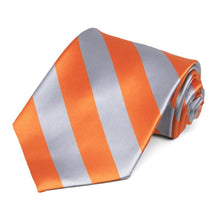 Load image into Gallery viewer, Orange and Silver Striped Tie